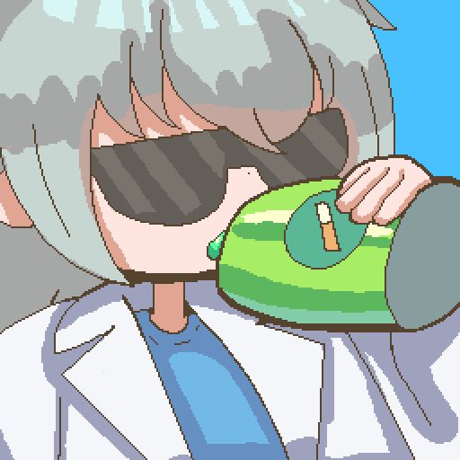 Critically pandered and smoke addict Uwoslab drinking his favourite nicotine energy drink!
Part of the PixelKoma portrait series featuring regular characters in PotPourri aka PotKoma