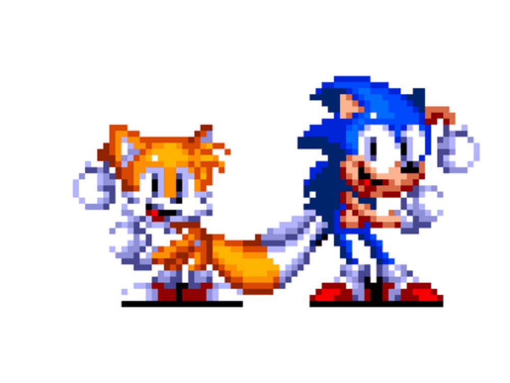 sonic the hedgehog and tails the fox are shown in a pixel art style