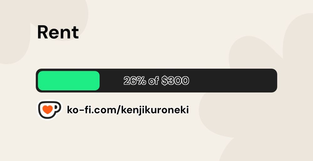 Image preview of Ko-Fi goal, "Rent 26% of $300"