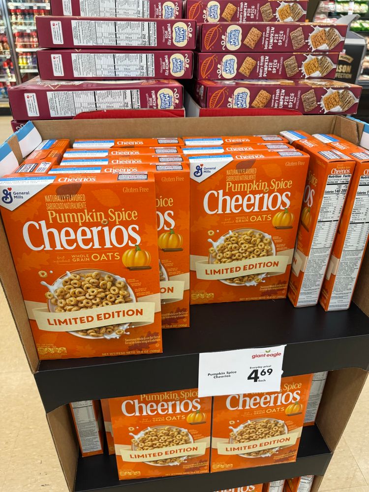 Box of Cheerios that are pumpkin spice flavored 