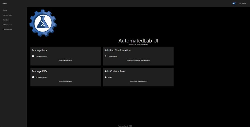 The home page for a new project, AutomatedLab UI