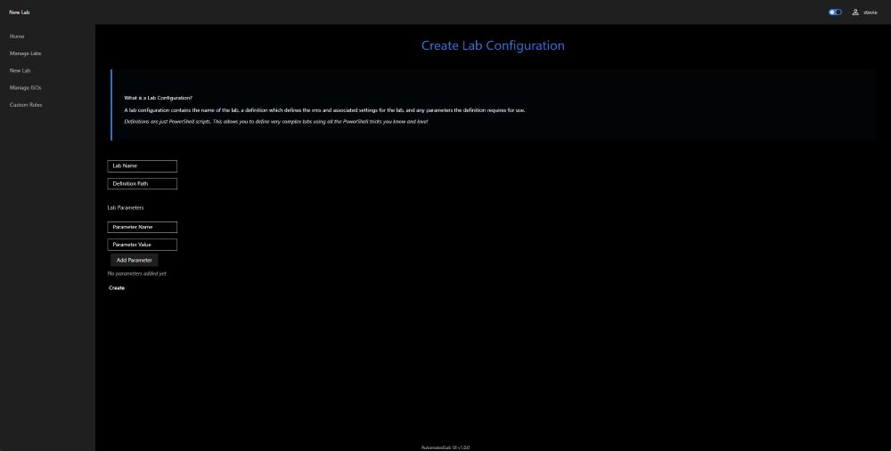 The Lab Configuration creation screen.