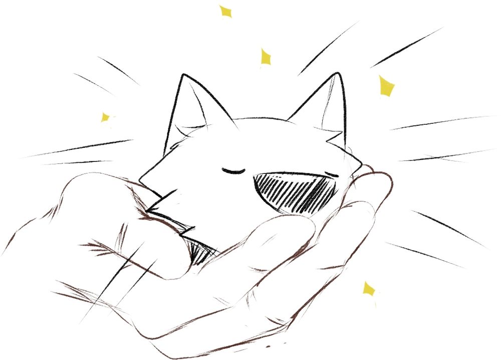 Digital drawing with a hand sketch holding gentle a samoied dog "nootz"