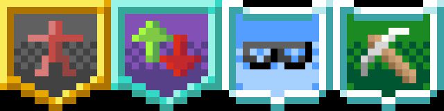 an image showing the four new badge being added in the next Shattered Pixel Dungeon update. The first one is golden (medium difficulty), then one is platinum (high difficulty), and the last two are diamond (extreme difficulty).]