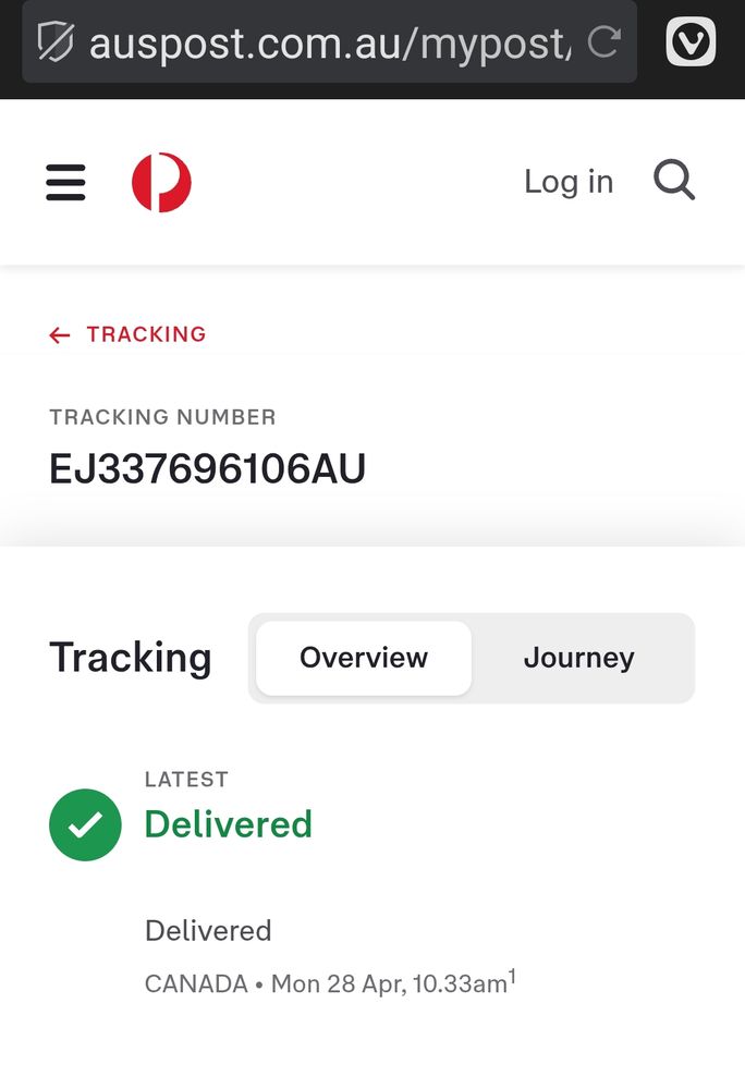 Express post document delivered CANADA Mon 28 Apr 10:33 am