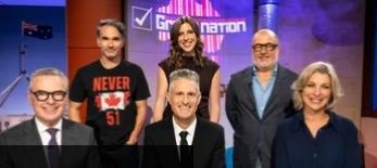 Gruen Nation with Todd Sampson wearing a Never🇨🇦51 t-shirt