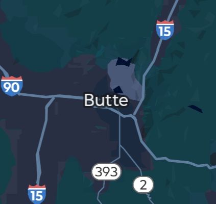 Google maps zoomed in on Butte, Montana