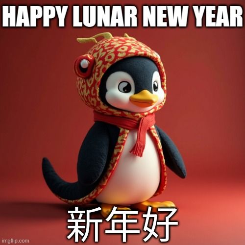 tux penguin wearing a 2025 year of the snake fursuit