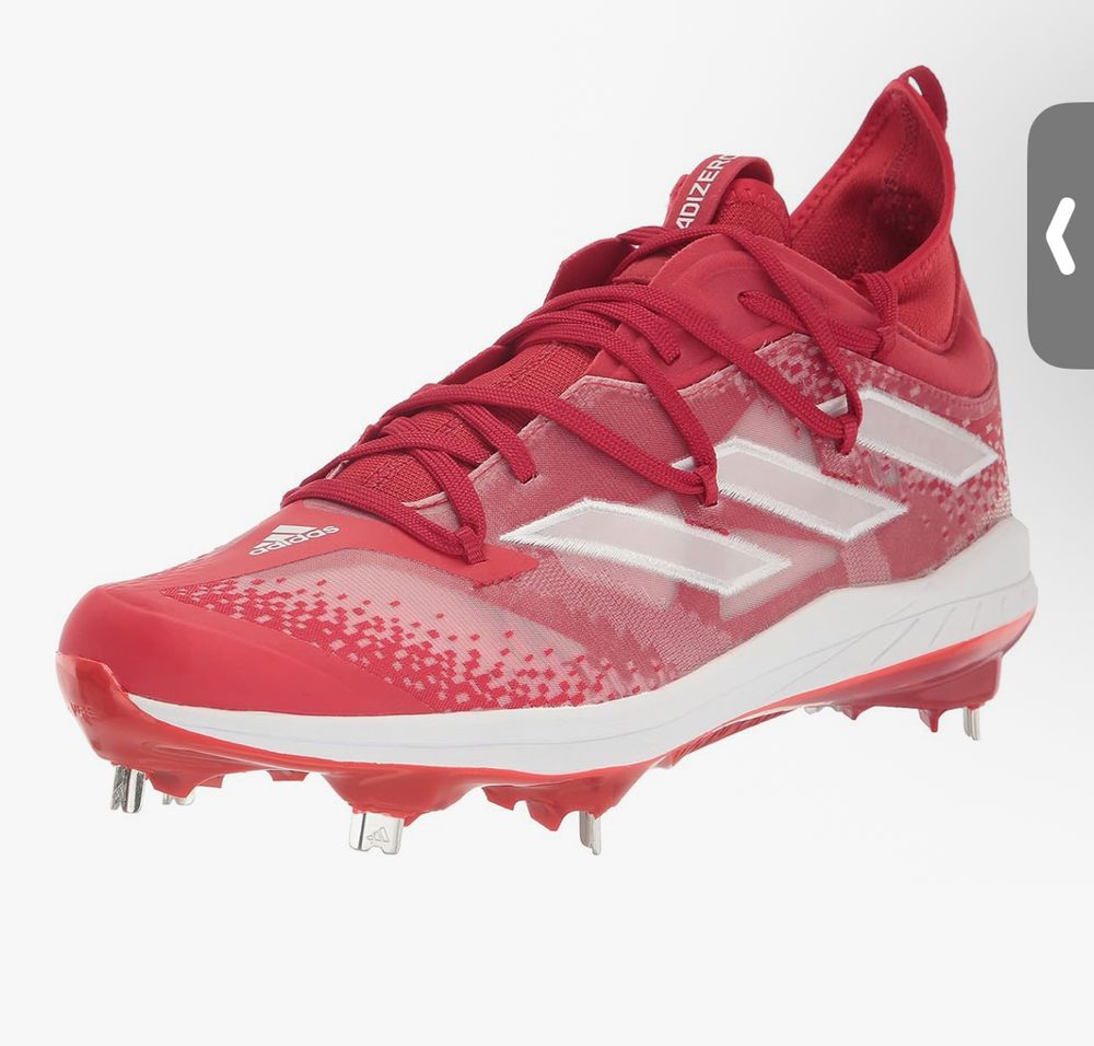 Adidas Adizero Afterburners cleats in “Kick Ass” red.  