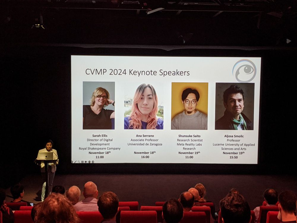 CVMP keynote speakers Sarah Ellis, Ana Serrano, Shunsake saito, Aljosa Smolic
