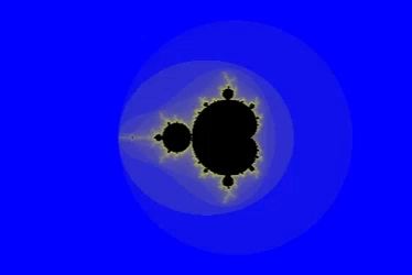 a blue background with a black and yellow circle