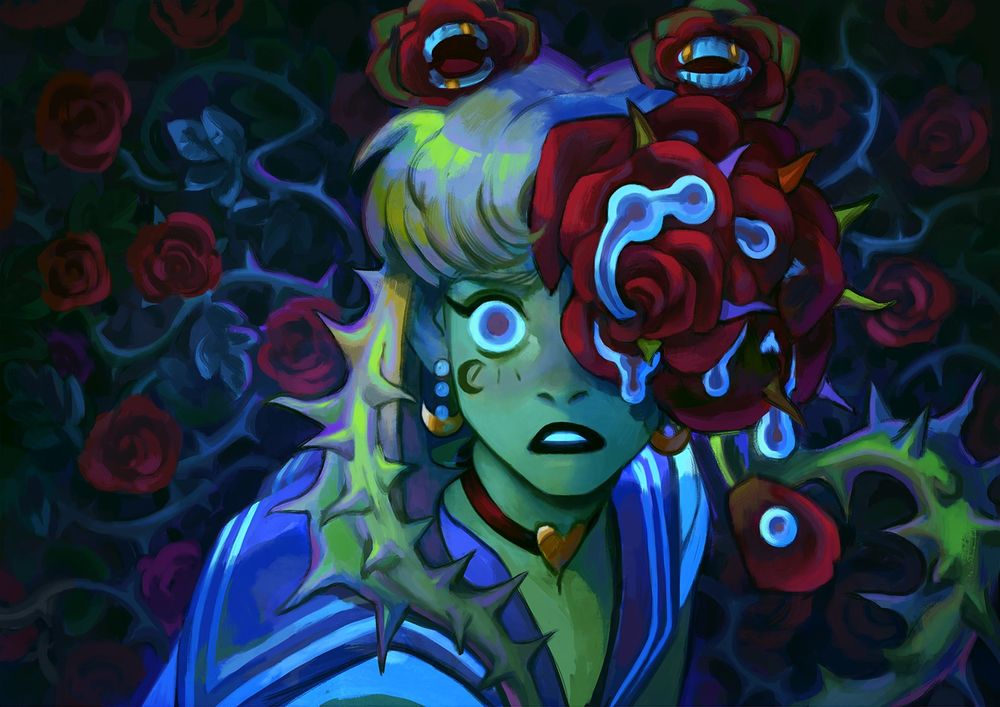 Sailor moon transforming into s strange spiky rose creature