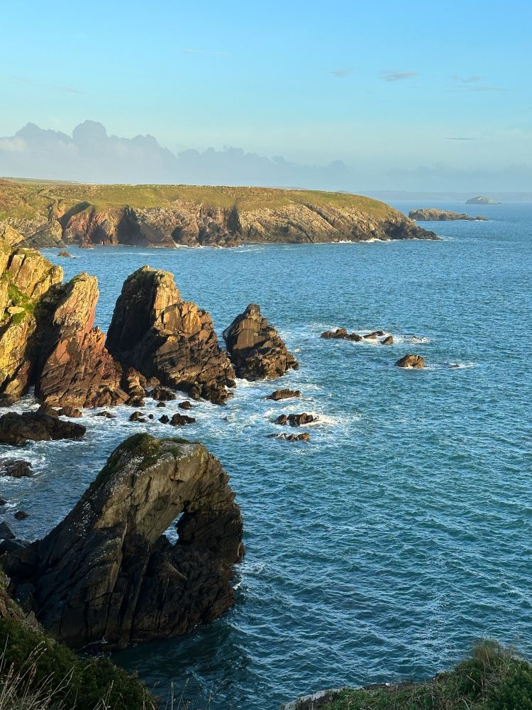 Twilit rocks on the Pembrokeshire coast. 