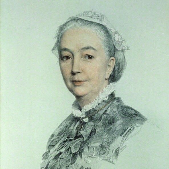 Colorized etched portrait of Margaret Oliphant, a white elderly woman in lace cap sitting at a three-quarter profile