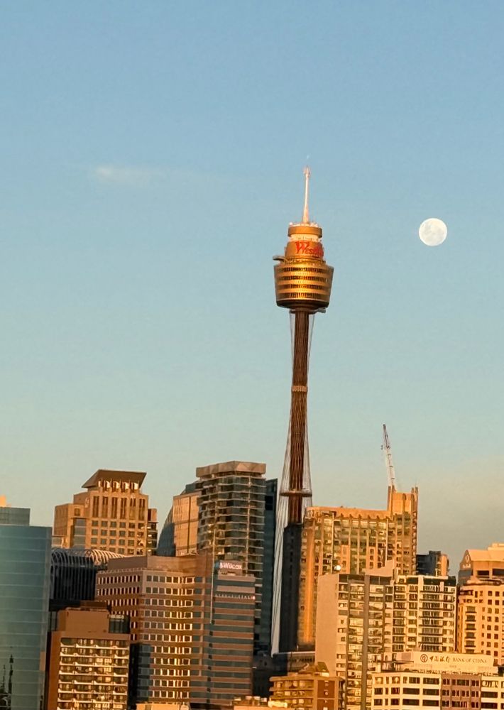 A strawberry moon rises over Sydney on 10 June 2025.  