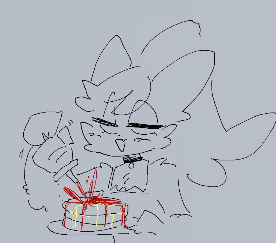 My oc Kiki squirting ketchup and mustard onto some pancakes 