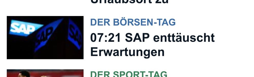 Screenshot n-tv: "Der Börsen-Tag: SAP enttäuscht Erwartungen"