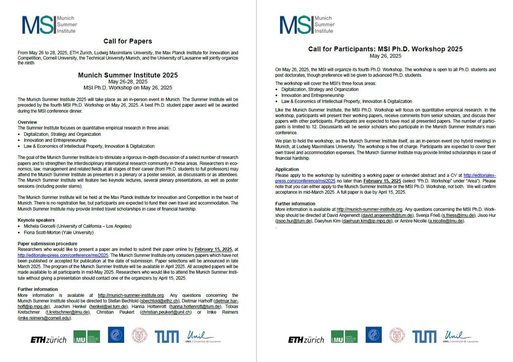 Call for Papers Munich Summer Institute