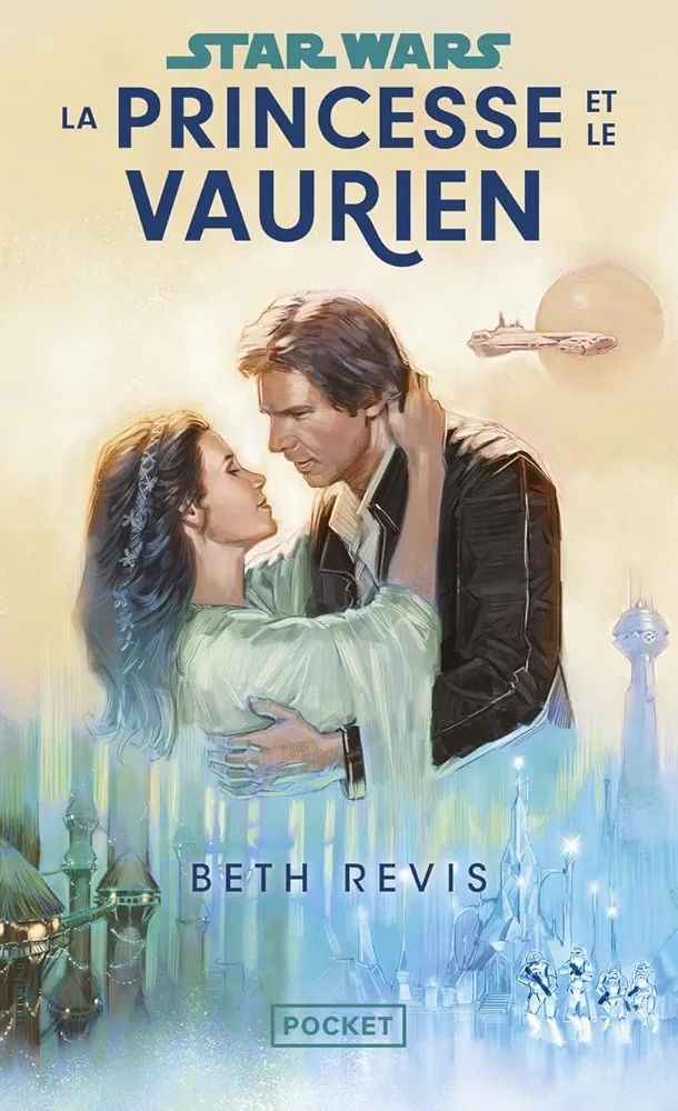 Couverture du roman
Au centre, Leia et Han qui s'enlacent 
En bas à gauche, village Ewok
En bas a droite, monde glacé avec des tours
En haut, titre