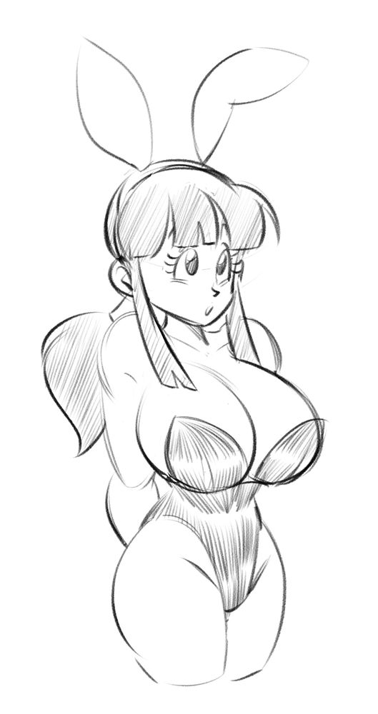 Chichi (Dragon Ball Z) wearing a bunny suit.