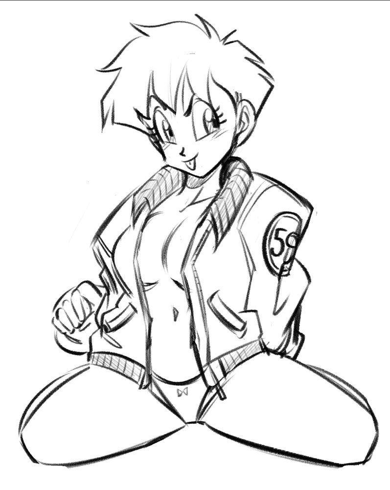 A sketch of Videl wearing Goku's "59" jacket (Dragon Ball Z).