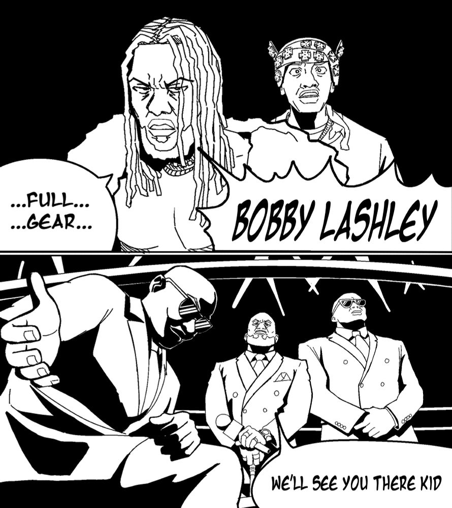 A manga style interpretation of a wrestler's challenge