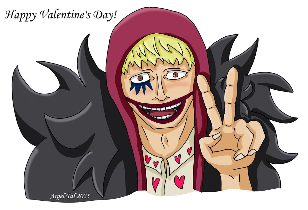 Digital art of Rosinante "Corazon" Donquixote from One Piece with the words "Happy Valentine's Day!" 