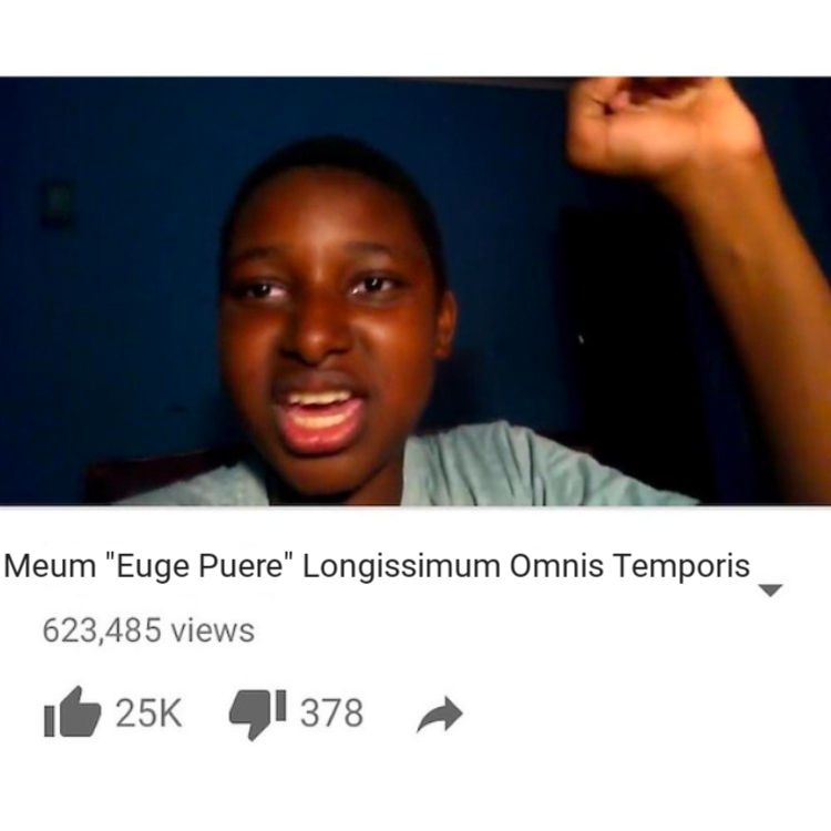 The "My Longest Yeah Boy Ever" youtube thumbnail translated to Latin.