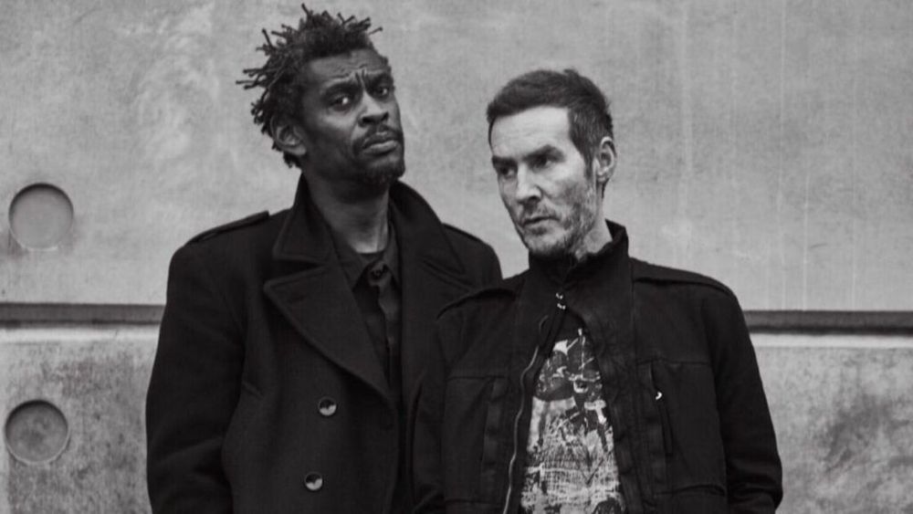 Black and white photograph of Massive Attack. 