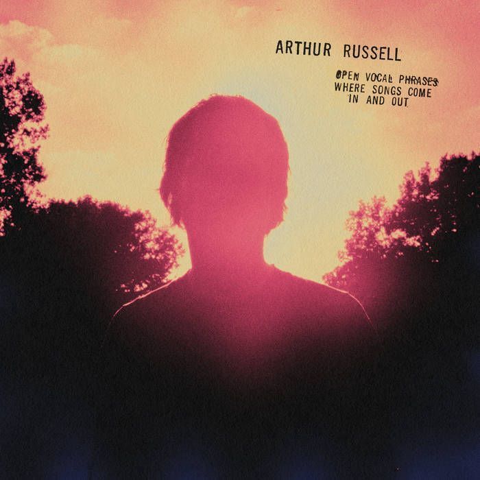 ArthurRussell - Open Vocal Phrases Where Songs Come In And Out album cover. A photograph of Russell backlit by a sunset. 
