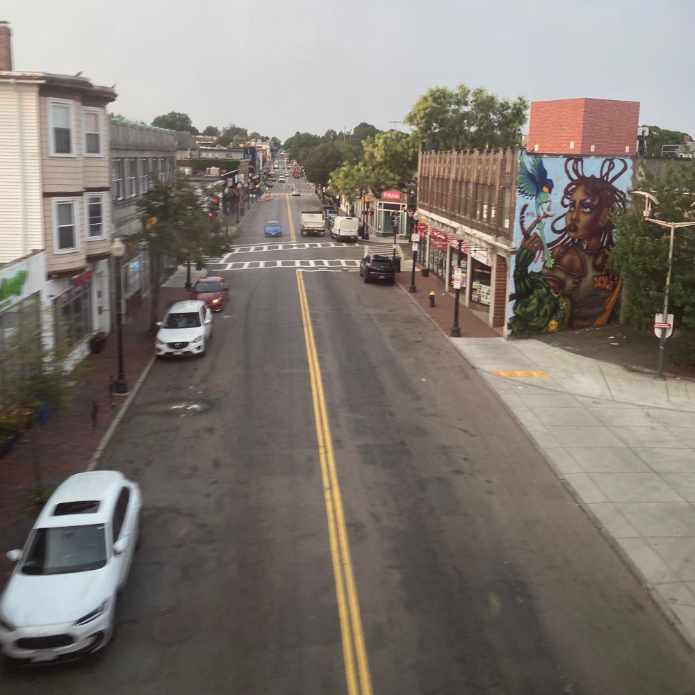 Boston’s Dorchester Avenue viewed from the train tracks early in the morning 