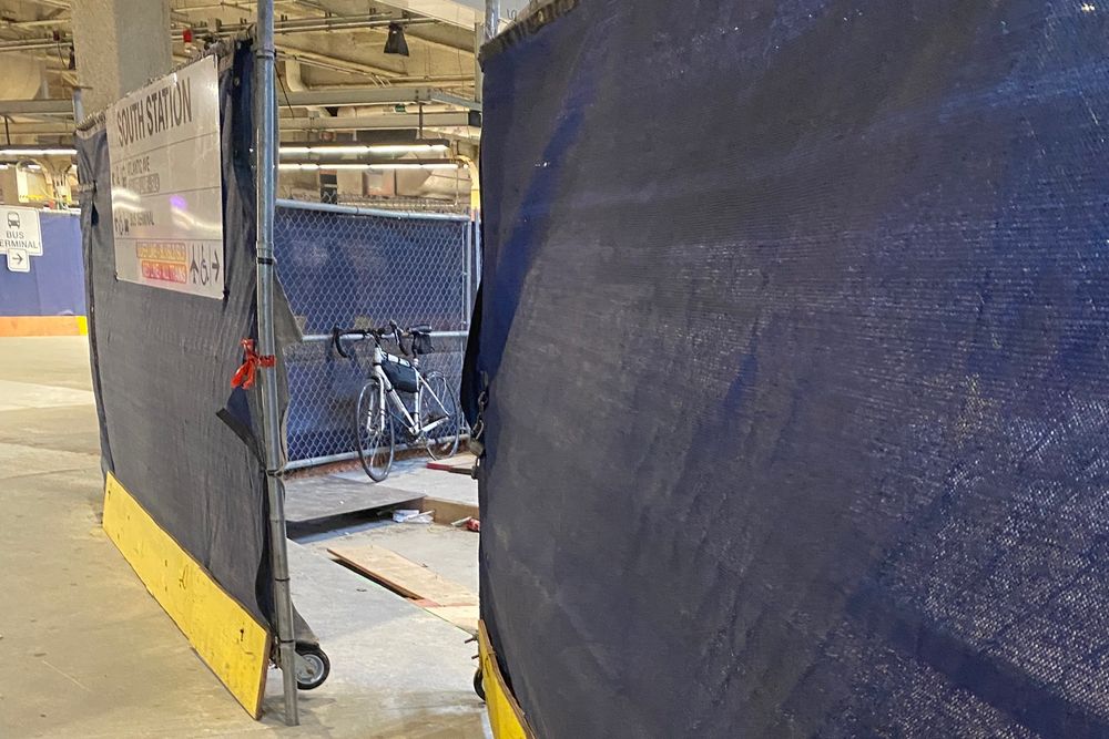 A bicycle in a construction site at South Station