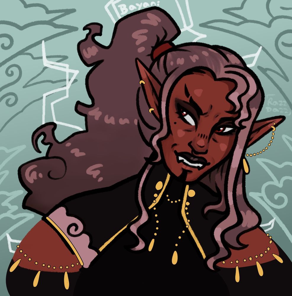 Art fight drawing of therosecleric's dhampir character 