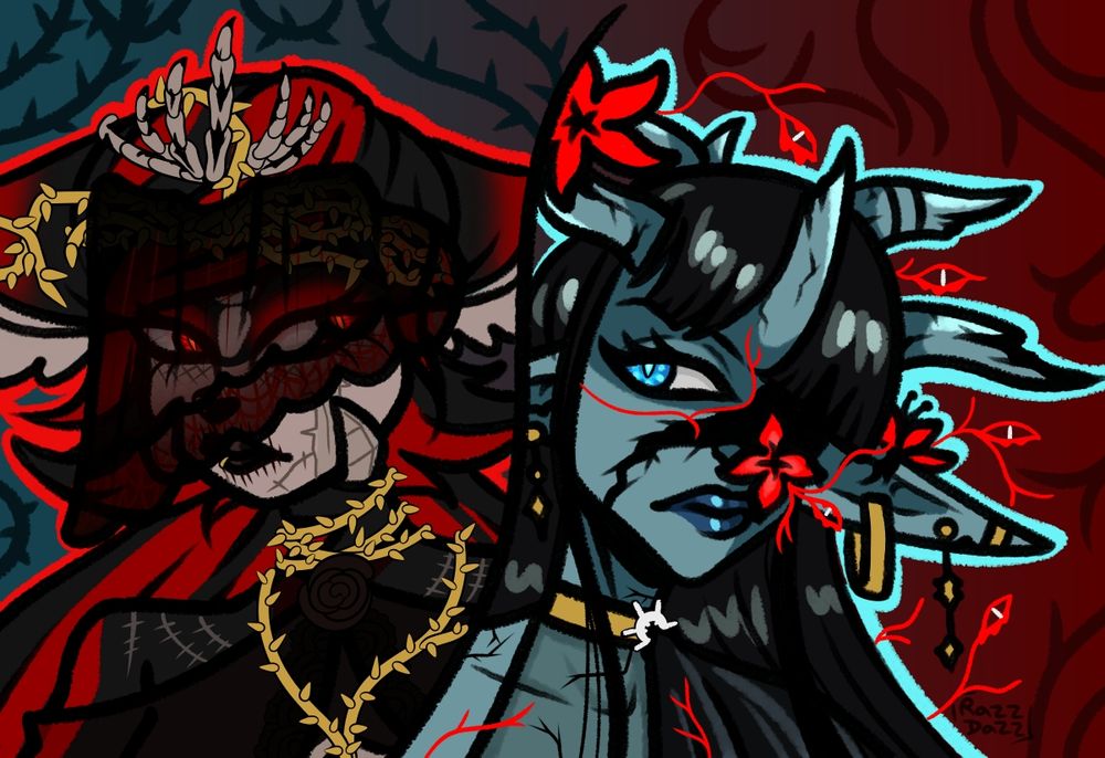 Art fight drawing of Shadzy and Gwen, two of Shadzy's characters 