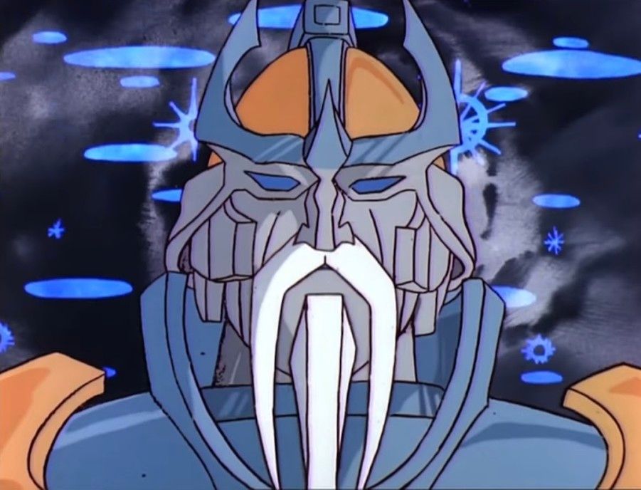Alpha Trion, from the G1 cartoon, in an animation error-based color scheme of blue and gold.