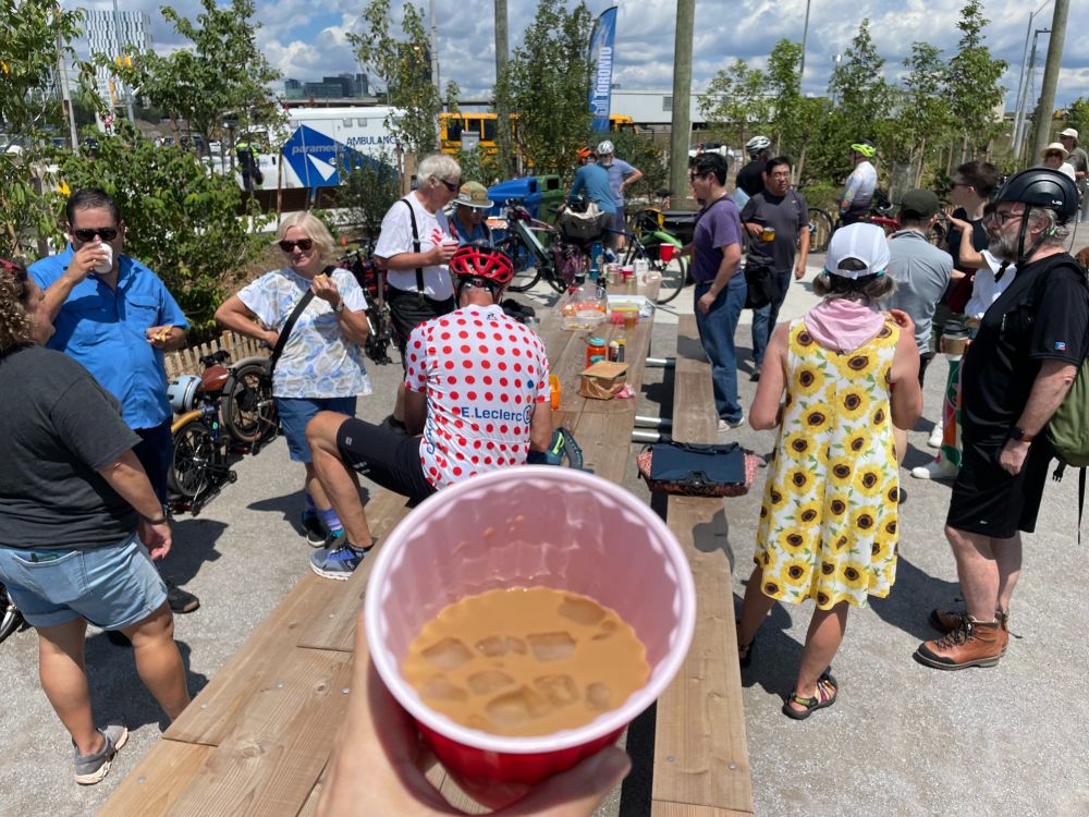 Drinking cold brew coffee in Biidaasige Park