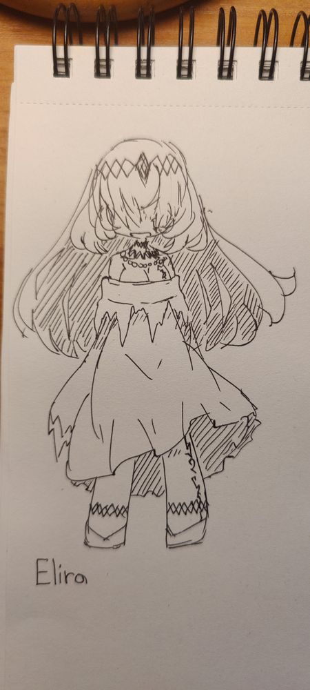 A ghostly looking girl with runes running down the length of her body. She has long hair and an evil grin