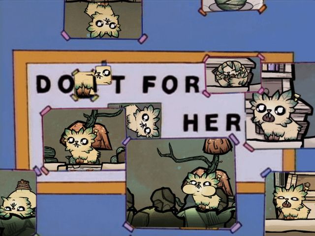 An edited meme from The Simpsons where Homer has a sign that's partially covered by images of his daughter Maggie in a way that the sign's message now reads "Do it for her." However, in this meme, the images of Maggie have been replaced by a baby pip (pipsqueak) from Oxygen Not Included