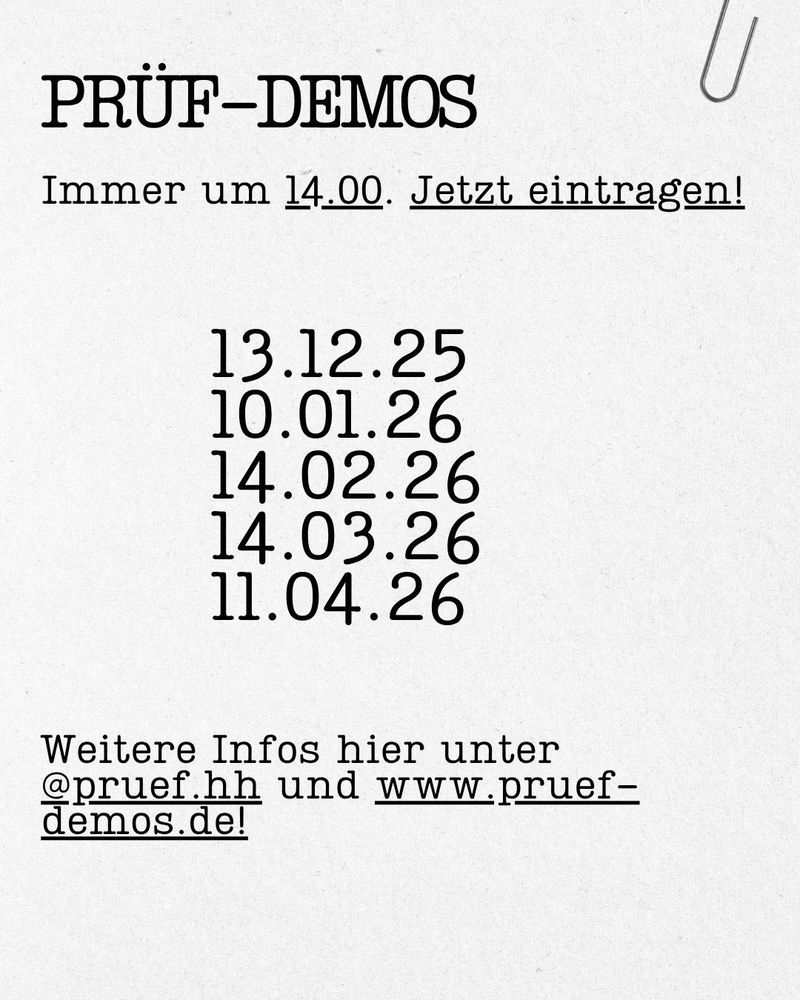 Alle PRÜF-Demos jeden Monat. Immer am 2. Samstag.