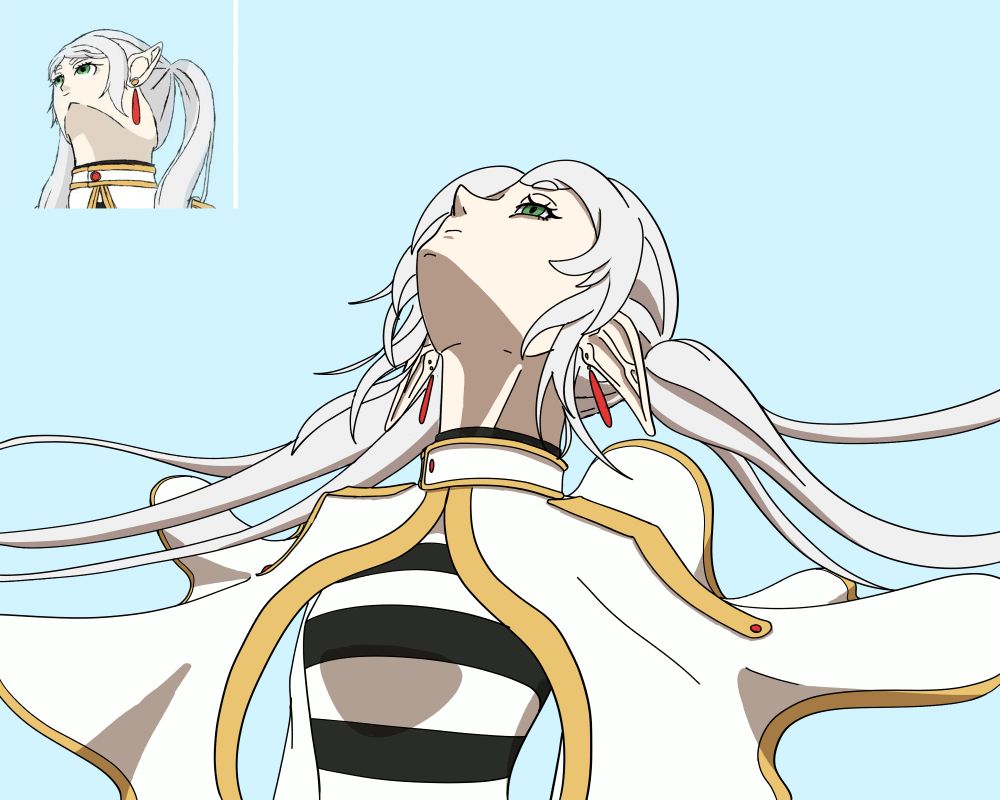 a redraw of the frieren looking up meme