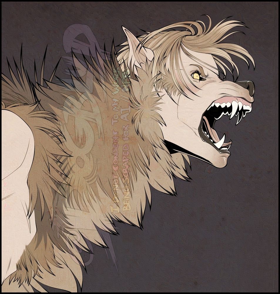 A female werewolf snarling and snapping her teeth