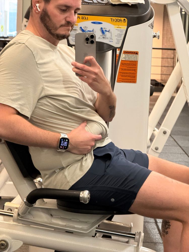 Holding the 50lbs of fat flopping around my midsection while seated on a leg press machine. 