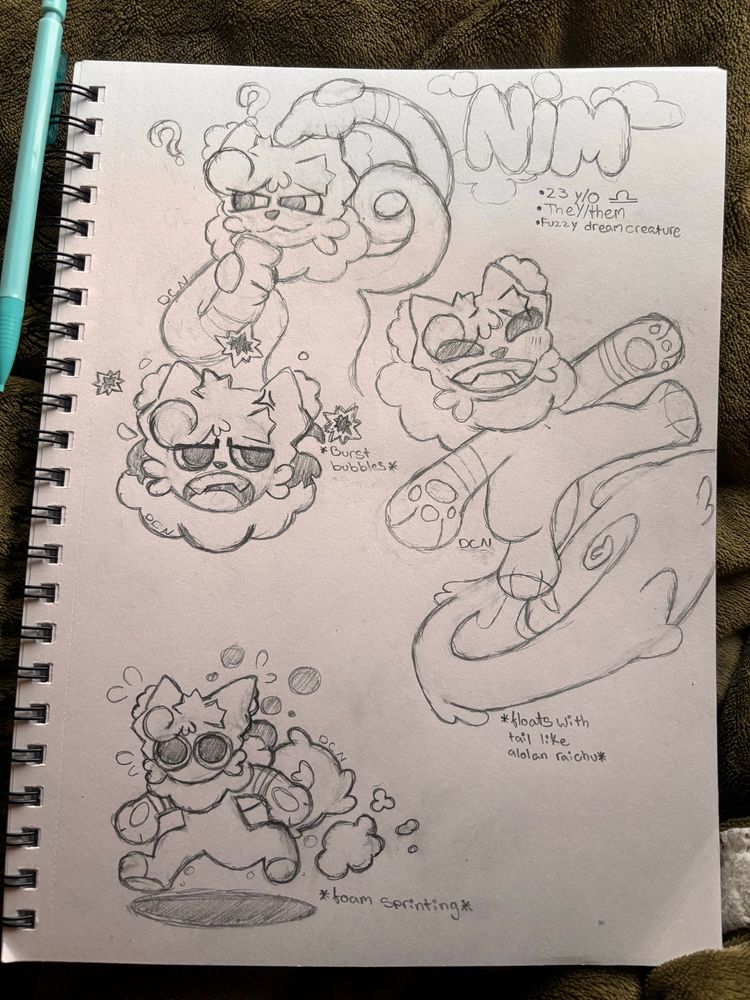Rough sketch of Nimbus. Three gesture expressions each conveying a different perspective of Nimbus. 
