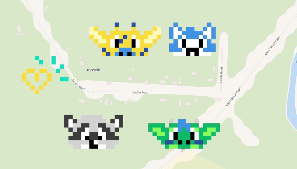 The mascots of ABUniverses peakabus, placed on a town called Diaperville, using the site WPlace.