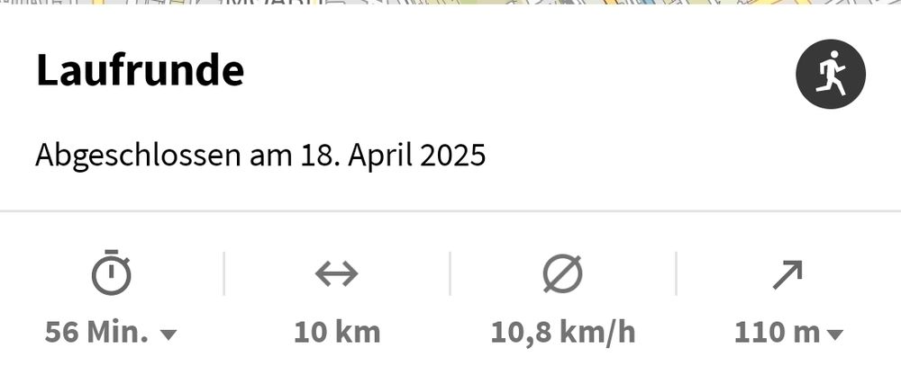 Screenshot von App-Zusammenfassubg meiner Laufstrecke