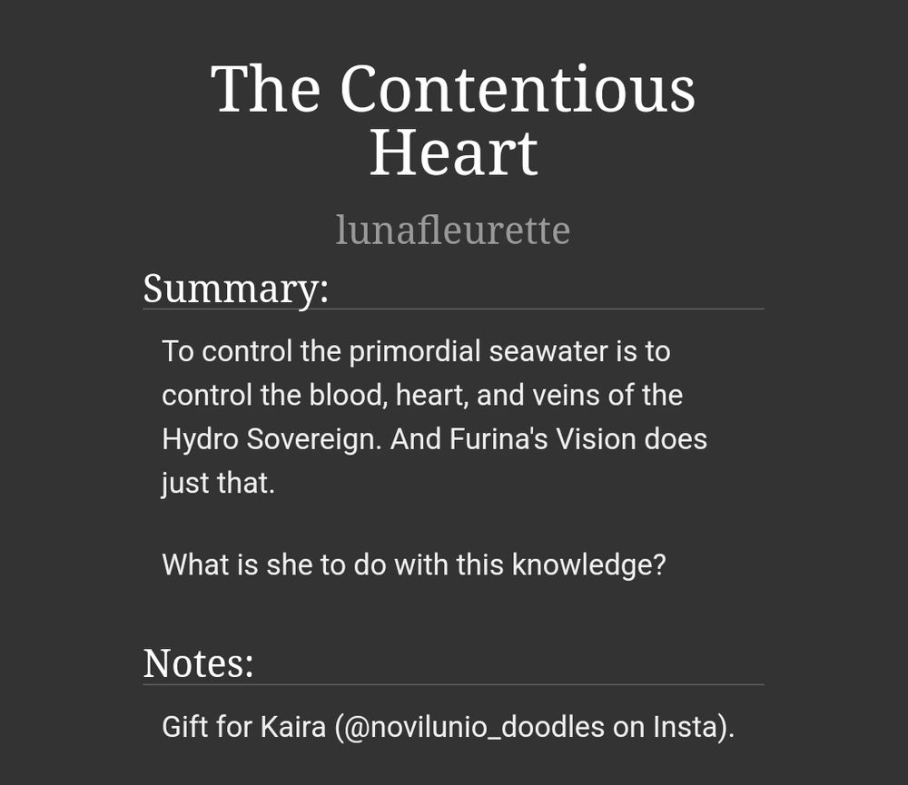 Screenshot of fic summary