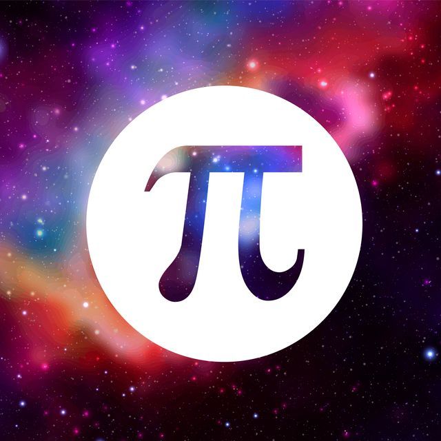 Pi symbol in a white circle floating against an AI image of a nebula
