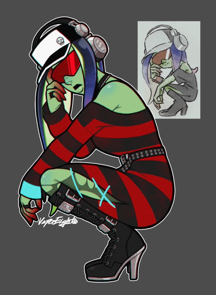 🎱☁️ Ahato "Acht" Mizuta (aka dedf1sh) squatting down, posing for the camera, in a desperate attempt to appear cool (this all a facade to hide the fact they are helplessly adorable)