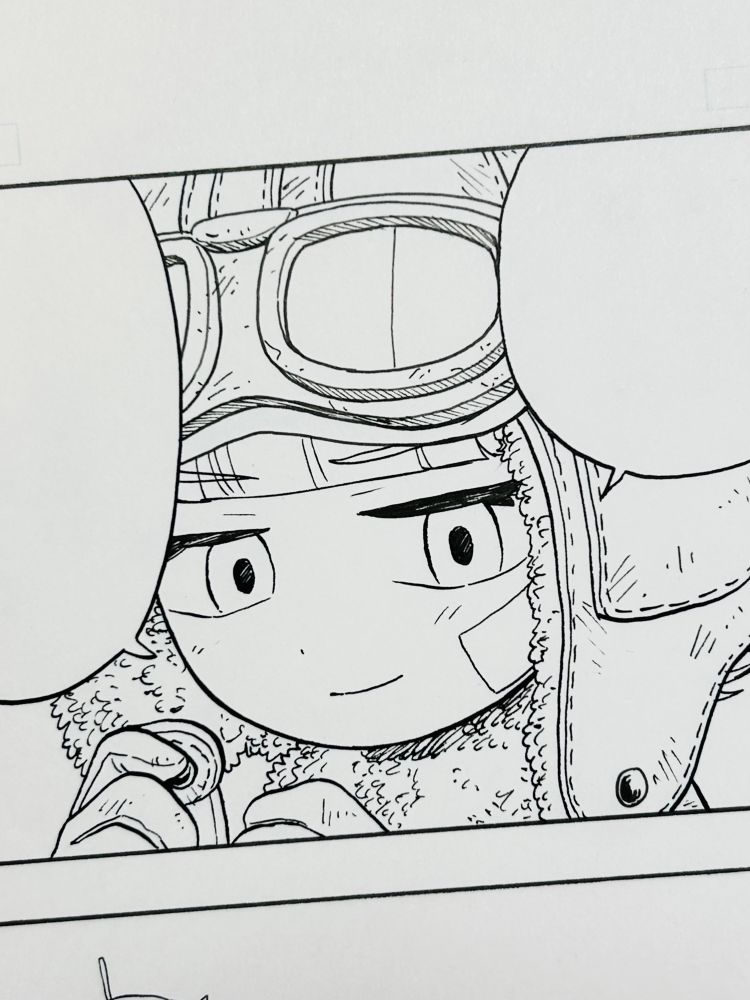 『どく・どく・もり・もり』22話線画原稿。ヘルメットの留め具を外すソラの絵