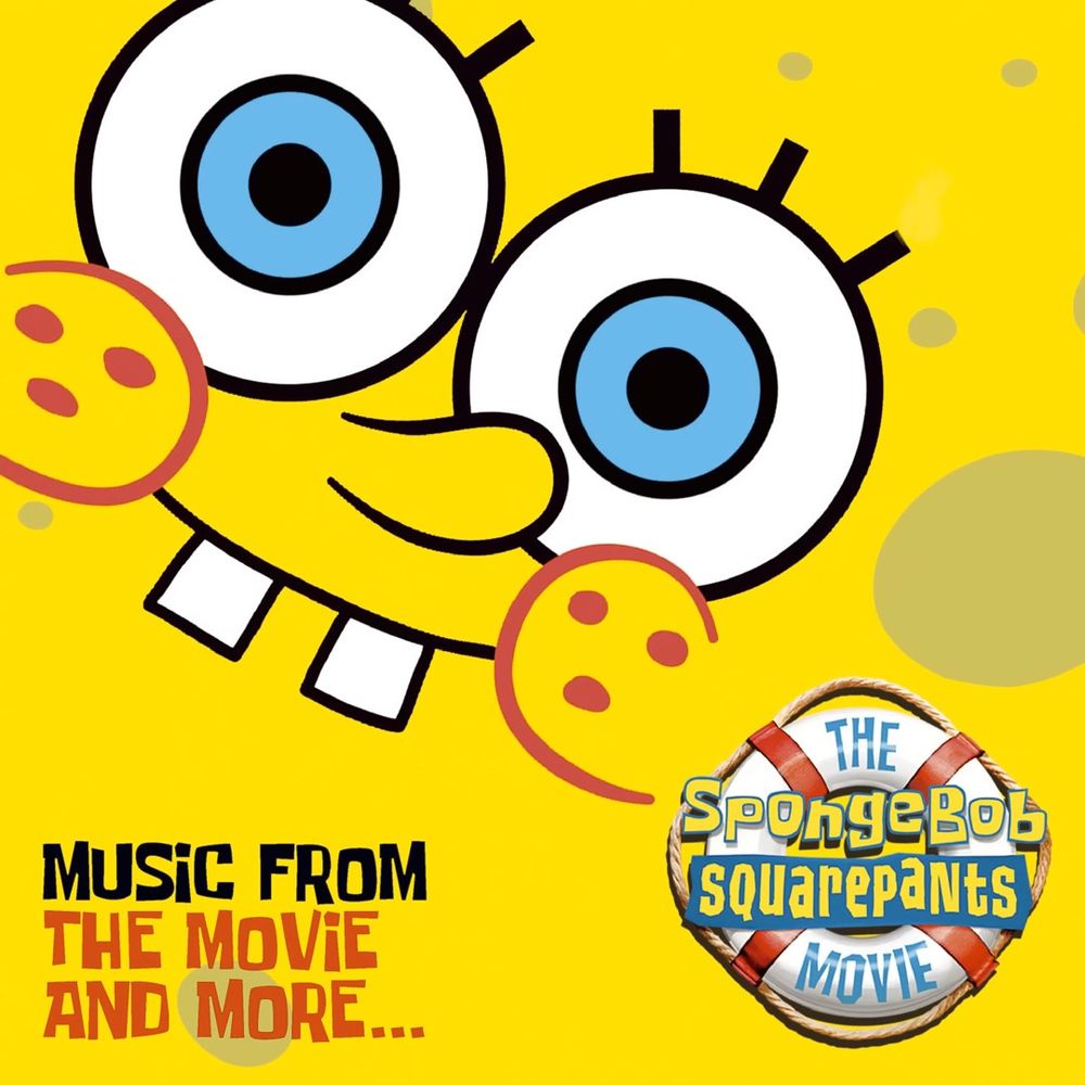 Album cover for the SpongeBob SquarePants Movie (2004) soundtrack album. It depicts a closeup of SpongeBob's face, tilted and to the top left corner.